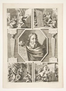 Apelles portréja és négy jelenet Apelles életéből alkotó: Joachim von Sandrart