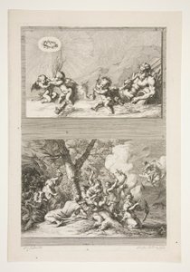felső fele: Folyóisten és Putti játszik a hírnév szimbólumaival alsó fele: Cupido büntetése alkotó: Joachim von Sandrart