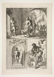 felső fele: Ismeretlen vallási Tárgy alsó fele: Puttó szobra egy fülkében és faun szobra a tájban alkotó: Joachim von Sandrart