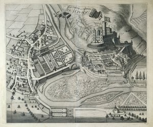 Olaszország, Dolceacqua, Dolceacqua falu (Imperia) a Savoyai Királyi Fenség Színházából, Joan Blaeu, Amszterdam alkotó: Joan Blaeu