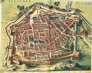 Olaszország, Pesaro térképe, Joan Blaeu város és Olaszország csodái színházából, metszet