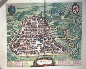 Norcia térképe, Olaszország városainak és csodáinak színházából, Joan Blaeu, metszet alkotó: Joan Blaeu
