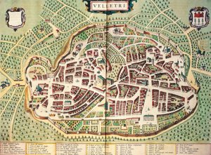 Joan Blaeu Velletri térképe, Olaszország városainak és csodáinak színházából, metszet alkotó: Joan Blaeu