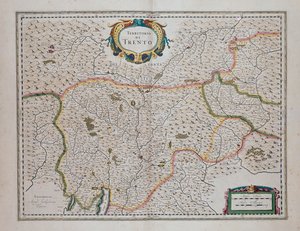 Trento környéke, Joan Blaeu (1596-1673), Olaszország, a Theatre of World vagy az összes régió térképeinek és ábrázolásainak új atlaszából (Theatrum orbis terrarum, sive, Atlas novus) alkotó: Joan Blaeu