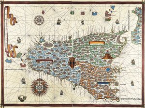 Szicília szigete. (Szicília) Joan Martines (1556-1591) navigációs térképe