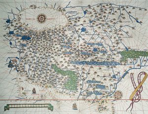 Ázsia térképe, beleértve Örményországot, Iránt, Afganisztánt, szélrózsával, kikötők, partok és tengeri útvonalak részleteivel az Atlas de Joan Martinesben