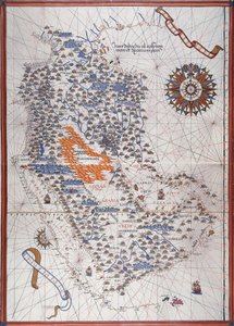Az Arab-félsziget térképe szélrózsával, valamint a kikötők és a tenger partjainak részleteivel, Atlas de Joan Martinesben