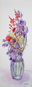 Agapanthus campanulatus és Crocosmia, 2015, akvarell kézzel készített papíron alkotó: Joan Thewsey