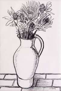 Barna kancsó szárított virágokkal, 2000, grafit alkotó: Joan Thewsey