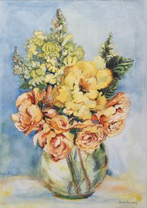 Yellow Roses and Antirrhinums, 2001, (wc kézzel készített papíron) alkotó: Joan Thewsey