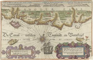 A Wight-sziget és Dover közötti angol tengerpart térképe Leíráshe der zee Custen van Engelandt Wicht ende Doueren között (...) (cím a tárgyon)