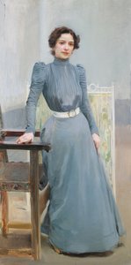 Clotilde szürke ruhában alkotó: Joaquín Sorolla