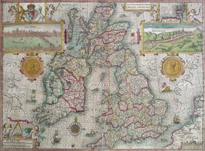 Nagy-Britannia és Ír Királyság térképe, 1610 (kézzel színezett metszet)
