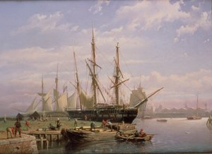Holland vitorlás hajók horgonyban egy folyó torkolatában alkotó: Johan Adolph Rust