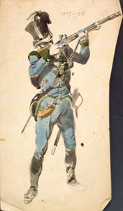Az osztrák jágerek, a nemzeti elit presztízs alakulatának lövésze, 1835 (akvarell)