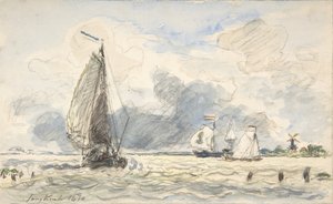 Holland halászhajók, Verso: Sketches of Boats, 1870. alkotó: Johan Barthold Jongkind