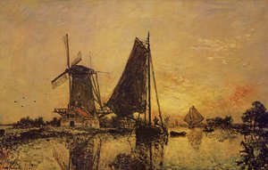 Hollandiában, Hajók a szélmalom közelében, 1868 alkotó: Johan Barthold Jongkind