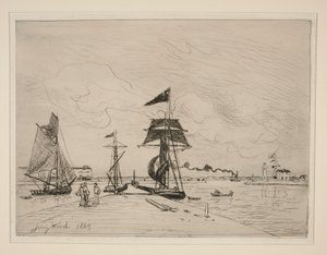 Fa móló Honfleur kikötőjében alkotó: Johan Barthold Jongkind