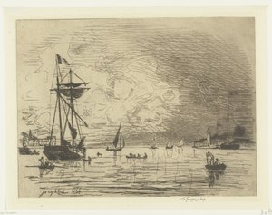 Honfleur kikötő kijárata Sortie du port de Honfleur (cím a tárgyon) alkotó: Johan Barthold Jongkind