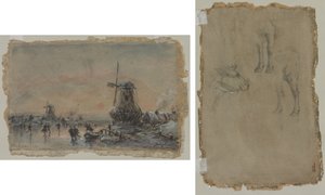 Arnheim látképe (recto) Tanulmányok egy bikáról (verso) alkotó: Johan Barthold Jongkind
