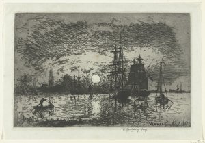 Zonsondergang bij de haven van Antwerpen Soleil couchant - Port d