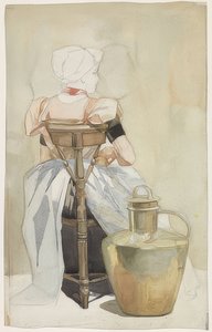 Sitzendes Mädchen in Tracht, Rückenansicht (Ülő lány népviseletben, hátulról nézve)