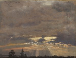 Felhő tanulmány napsugarakkal alkotó: Johan Christian Dahl