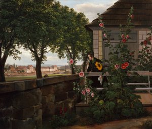 Julie Vogel a kertjében alkotó: Johan Christian Dahl