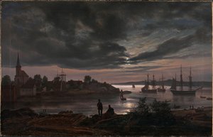 Norvég:  Larvik holdfényben Larvik holdfénynél alkotó: Johan Christian Dahl