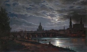 "" Vue de Dresde au clair de lune "" (Drezda kilátása a holdfényben) Peinture de Johan Christian Clausen Dahl (1788-1857) 1839 - Olaj, vászon Méret 78x130 cm Drezdai Állami Művészeti Gyűjtemények Drezda