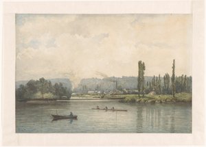 Kilátás Port-Marly-ra a Szajnánál, a mosdóval alkotó: Johan Conrad Greive (signed by artist)