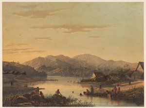 Kilátás a jávai Wenditt tengerparti üdülőhelyre A tengerparti város Wenditt Af. malang. (Residence Passarouang.) (cím az objektumon) alkotó: Johan Conrad Greive