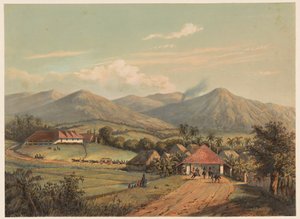 Kilátás a Buitenzorg és Preanger közötti útra A nagy út Buitenzorgtól a Preanger régensségig. (cím a tárgyon) alkotó: Johan Conrad Greive