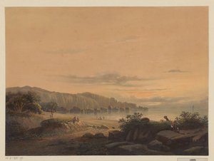 Kilátás a Java-öbölre A kis öböl Srigonjo, Southk. v. Java (malang regency, rezidens. Passarouang.) (cím az objektumon) alkotó: Johan Conrad Greive