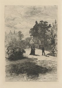 Kilátás Vondel szobrára a Vondelparkban