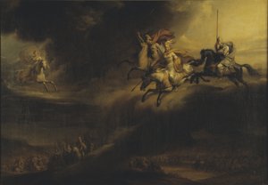 La chevauchee des Valkyries - A valkűrök lovaglása, Sandberg, Johan Gustaf (1782-1854). Olajfestmény. Mérete: 140x201 cm. Nemzeti Múzeum Stockholm