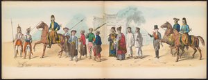 A delfti hallgatók maskarádéja, 1857 (8. tábla) A delfti diáktestület tagjai által 1857. május 5-én tartott jelmezes felvonulás a djokjokartai szultán garebeg körmenetét és a legjellemzőbb holland típusokat ábrázolva.