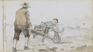 Táj egy fiút tolókocsin toló férfival alkotó: Johan Hendrik Weissenbruch