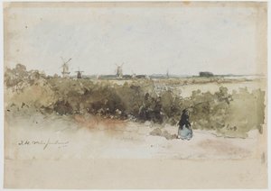Táj szélmalmokkal alkotó: Johan Hendrik Weissenbruch