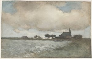 Kilátás a templomra a Noordse Dorpban, Noorden közelében Kilátás a Noordse Dorp templomra, Noorden közelében alkotó: Johan Hendrik Weissenbruch