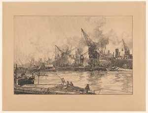 Kilátás a rotterdami kikötőre, különböző darukkal alkotó: Johan Hendrik van Mastenbroek (signed by artist)