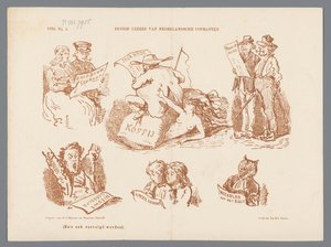Karikatúra különböző típusú újságolvasókról, 1870 A holland újságok néhány olvasója (cím a tárgyon)