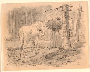 A feleség és a ló. Illusztráció Kaalund "Fables for Children" című művéhez. Lásd a lapkatalógus megjegyzését. alkotó: Johan Thomas Lundbye
