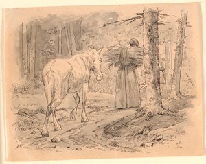 A feleség és a ló. Illusztráció Kaalund "Fables for Children" című művéhez. Lásd a lapkatalógus megjegyzését. alkotó: Johan Thomas Lundbye