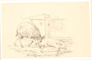 A kos és a disznó. Illusztráció Kaalund "Fables for Children" című művéhez. Lásd a lapkatalógus megjegyzését. alkotó: Johan Thomas Lundbye