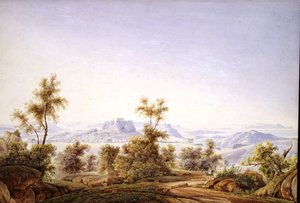 Athén kilátása a Parthenonnal a távolban alkotó: Johan Wolfensberger