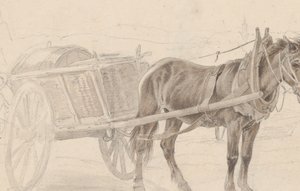 Barna ló által húzott szekér egy lámpaoszlop közelében, Verso: Egy csoport lovas tiszt, kb. 1815.