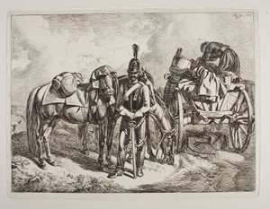 Osztrák dragonyos egy szekér mellett alkotó: Johann Adam Klein