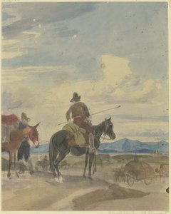 Lovon ülő paraszt és öszvérhajtó a római Campagnából alkotó: Johann Adam Klein