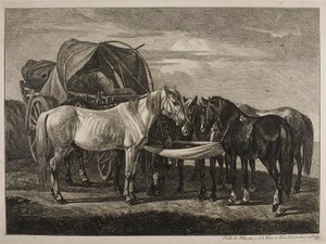 Lovak egy magyar szekér mellett alkotó: Johann Adam Klein